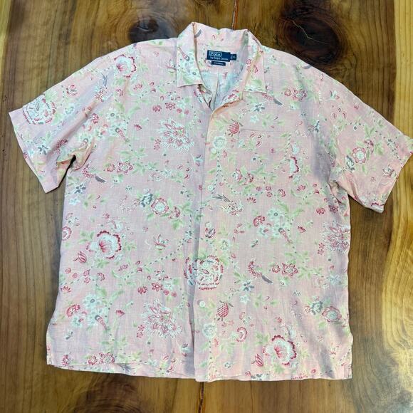 Polo Ralph Lauren Caldwell Shirt Mens XL Button S/S Linen Floral Hawaiian Vtg W5 - Picture 1 of 5